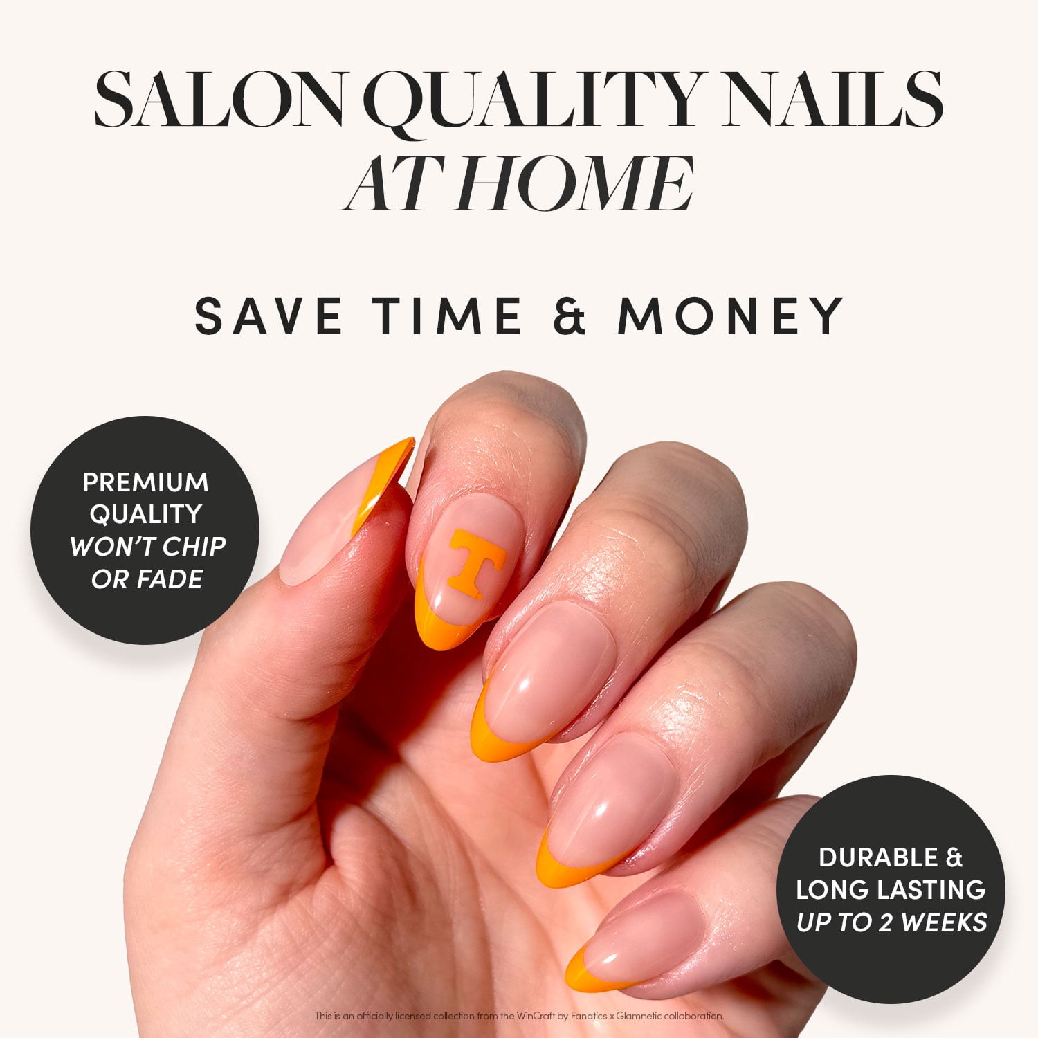 Glamnetic x Fanatics Press On Nails - Tennessee Volunteers | Short Almond Fake Nails, NCAA Volunteers Orange French Tips, College Nails, Salon-Quality | 15 Sizes - 30 Nail Kit with Glue