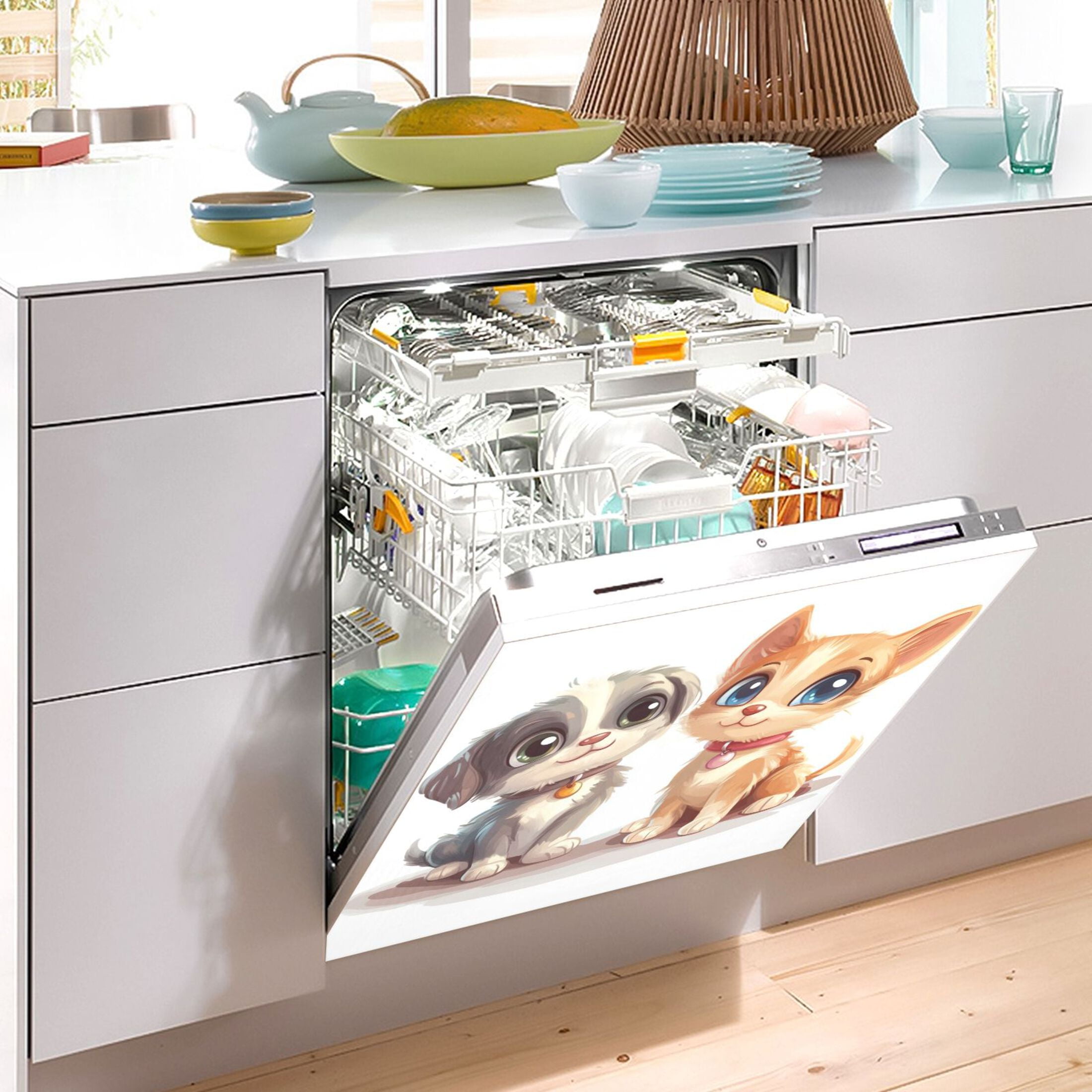 Dishwasher Magnetic Sticker 23x26 Inch Refrigerator Magnetic Sticker Washing Machine Magnetic Sticker Kitchen Panel Magnetic Sticker Home Decor Dog and Cat Friends