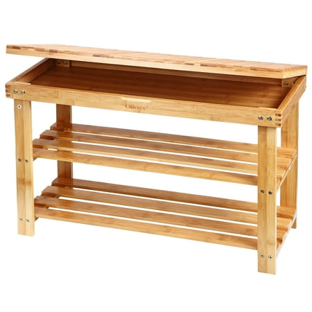 Entry Organizer - Mllieroo Bamboo 2 Tier Shoe Rack Storage Bench Organizer Entryway Organizing Shelf with Storage Drawer