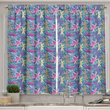 Ambesonne Dragonfly Kitchen Curtains, Grunge Colorful Bugs, 55"x39", Multicolor