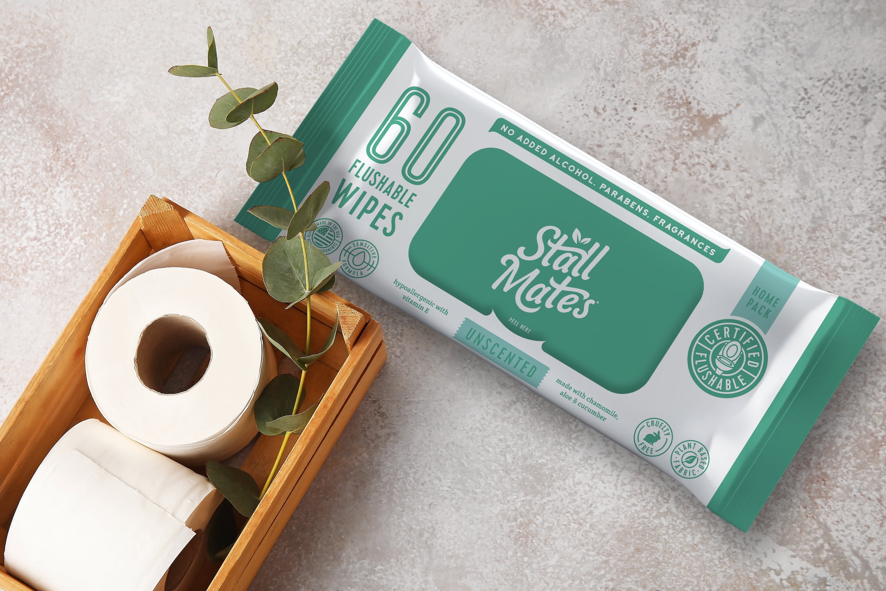 Stall Mates Home Pack. Extra Large, Flushable, Unscented, Hypoallergenic Wet Wipes 60 count, 4 pack