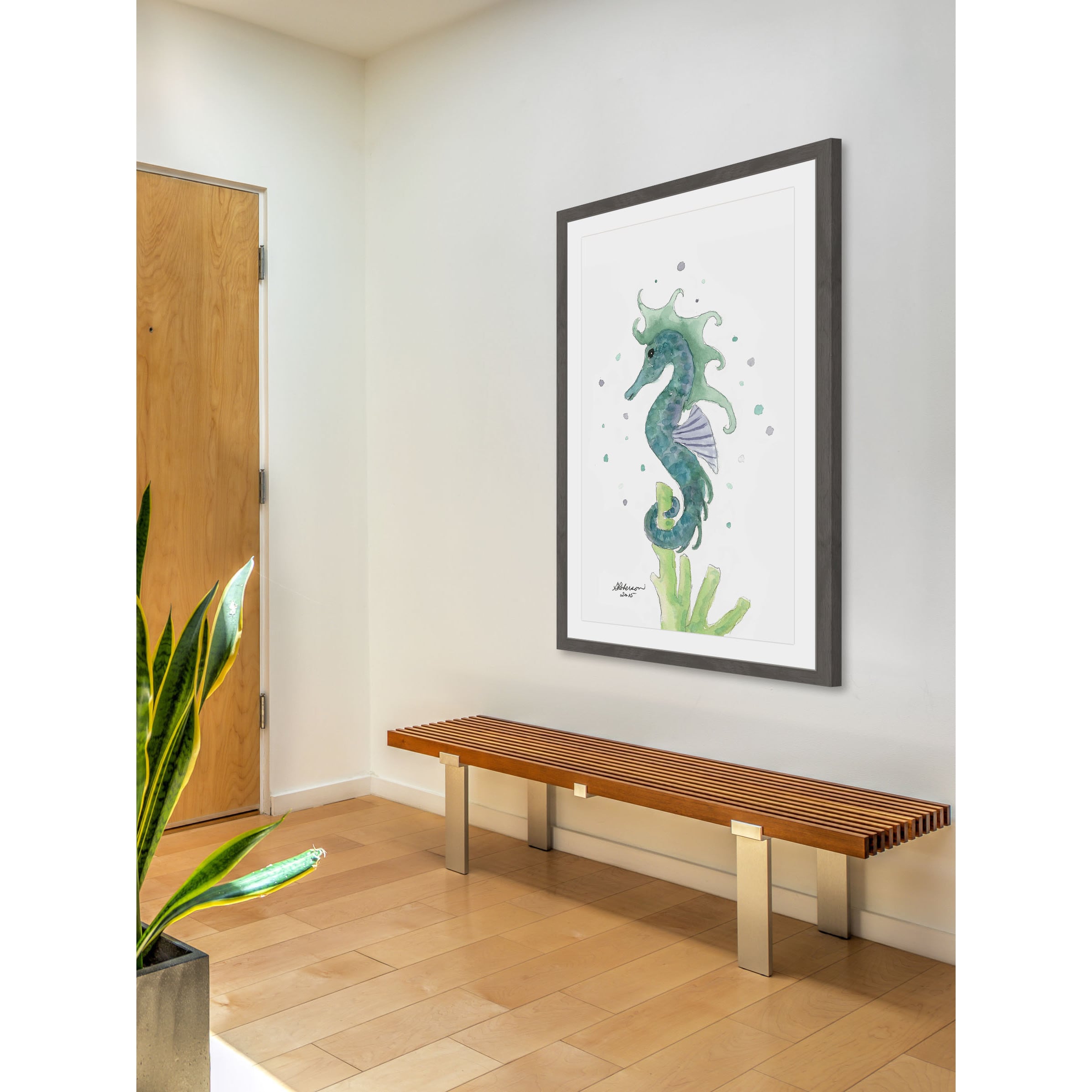 "Blue Sea Horse" Framed Painting Print