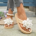 thumbnail image 2 of Rokment Women's Beach Platform Flip Flops Bohemian Flower Lace Bow Memory Foam Dress Slip on Sandals Bride Wedding Casual Flat Thongs Slides Summer Slippers White Size 9, 2 of 7