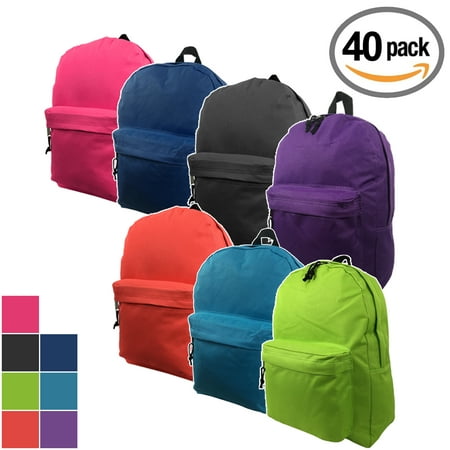 Wholesale Classic Backpack 16 inch Basic Bookbag Bulk Cheap Case Lot 40pcs Simple Schoolbag Promotional Backpacks Low Price Non Profit Giveaway Student School Book Bags Vintage Daypack 7 Assort (Best Promotional Giveaways 2019)