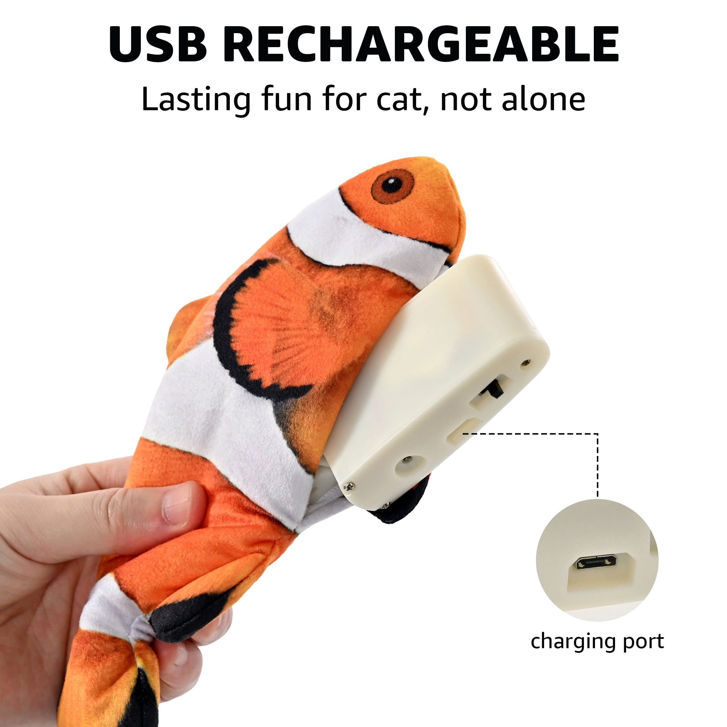 Max & Marlow Cat Toy Flapping Fish, Interactive Moving Cat Kicker Toy with Rechargeable Battery, Catnip Included