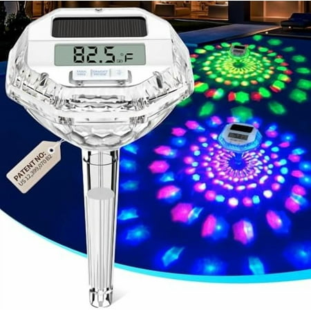 2025 Upgrade Digital Pool Thermometer Floating Easy Read, Solar Pool Thermometer with 7 Dynamic Light Show & Large LCD Screen, IP68 Waterproof Swimming Temperature Gauge for Hot tub, Spa