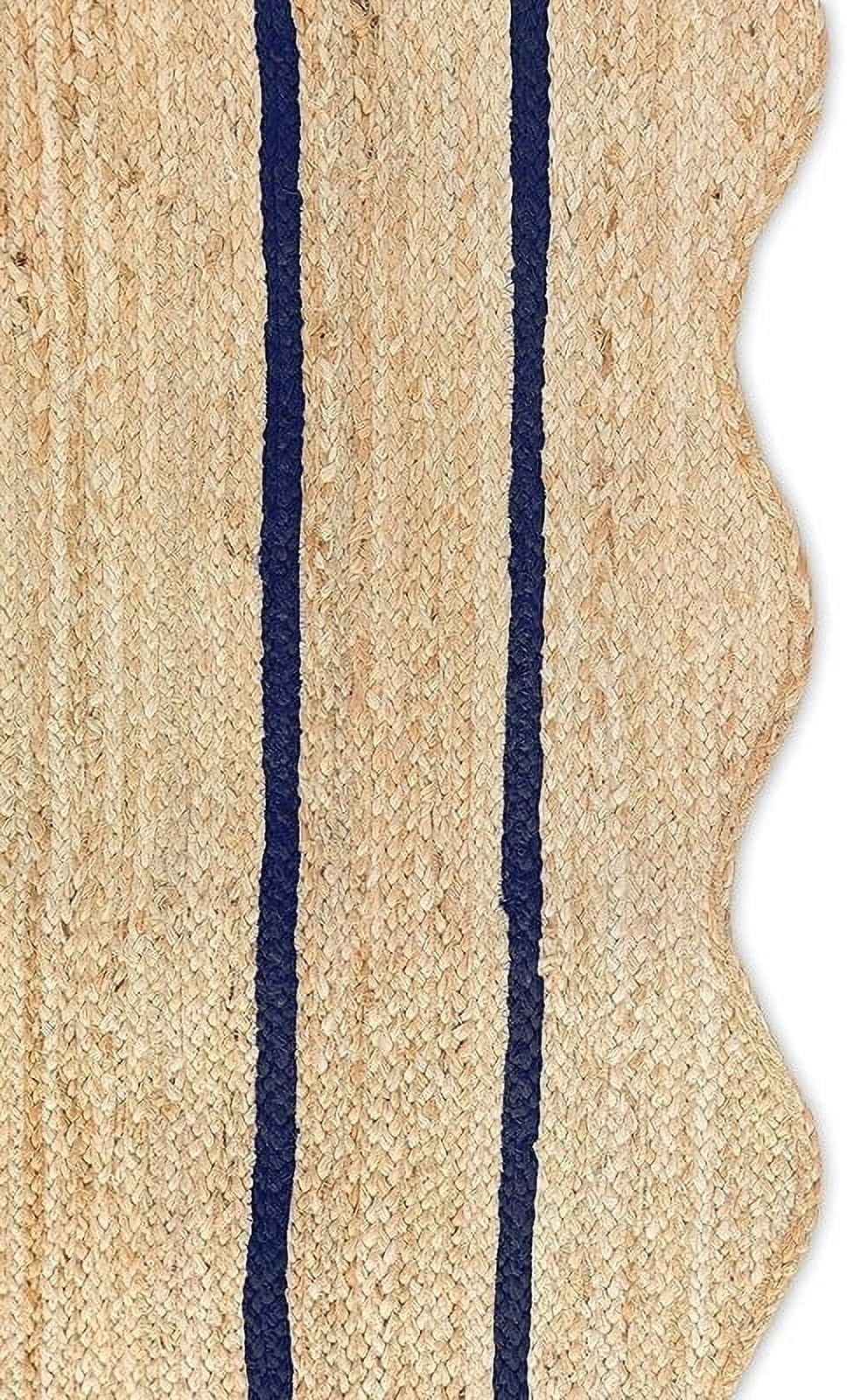 KLAVATE Natural Jute Wave Edge Hand Braided Scalloped Farmhouse Entryway Jute Rug