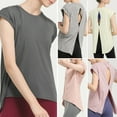 thumbnail image 1 of TFixol Camiseta deportiva para mujer ahuecada espalda dividida cuello redondo corto, 1 of 8