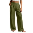 thumbnail image 3 of Linen Pants for Women Ihhxva Relaxed Fit Elastic Waist Solid Color Fashion Adjustable with Pockets Beach Work Outdoor Trousers S-2XL, 3 of 9