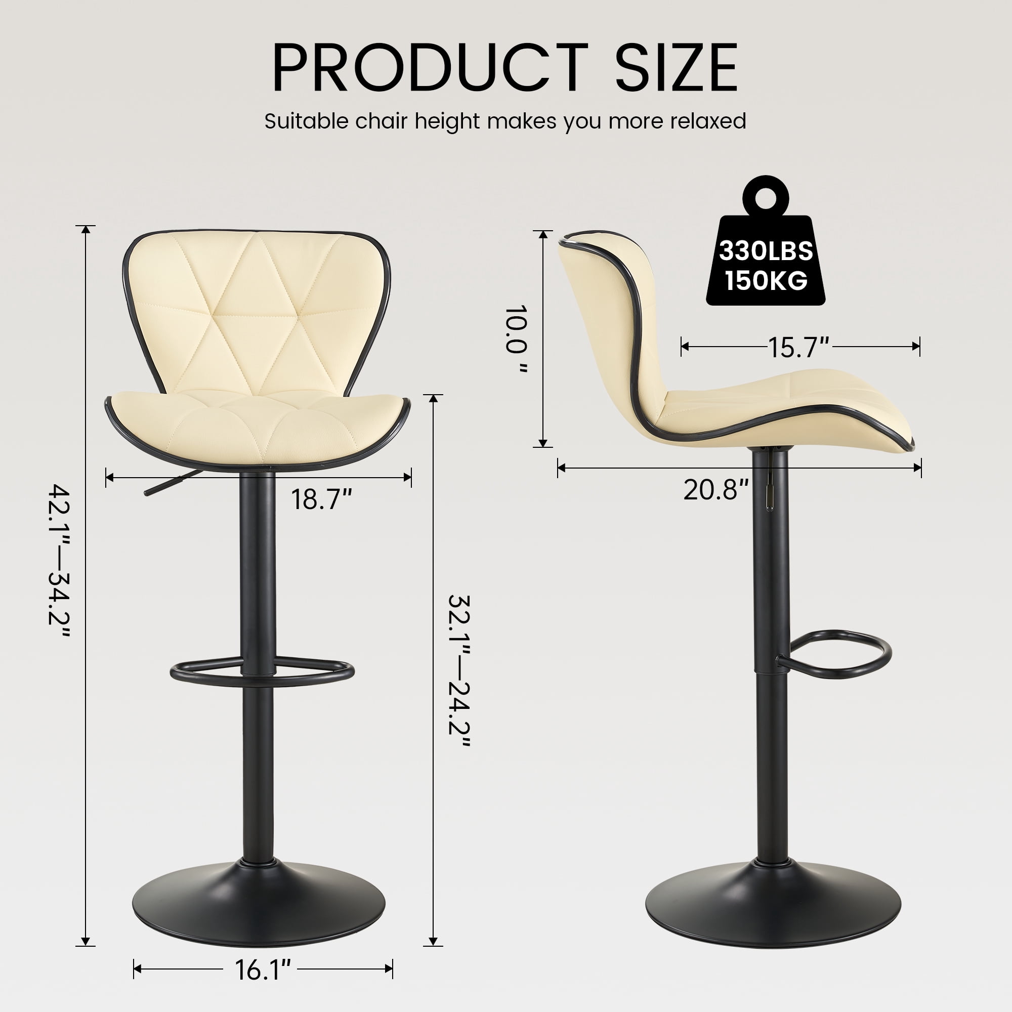 SAETSFEG Bar Stools Set of 2, Adjustable Swivel Bar Stool with Backrest, Modern Counter Height Island Chairs for Kitchen Island, Dining Room, Beige