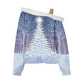 thumbnail image 4 of Fiaer Faux Fur Trim Christmas Women Tshirts Cold Shoulder Xmas Snowflake Shine Graphic Holiday T Shirts Long Sleeve Plus Size Fashion Tops Sky Blue M, 4 of 5