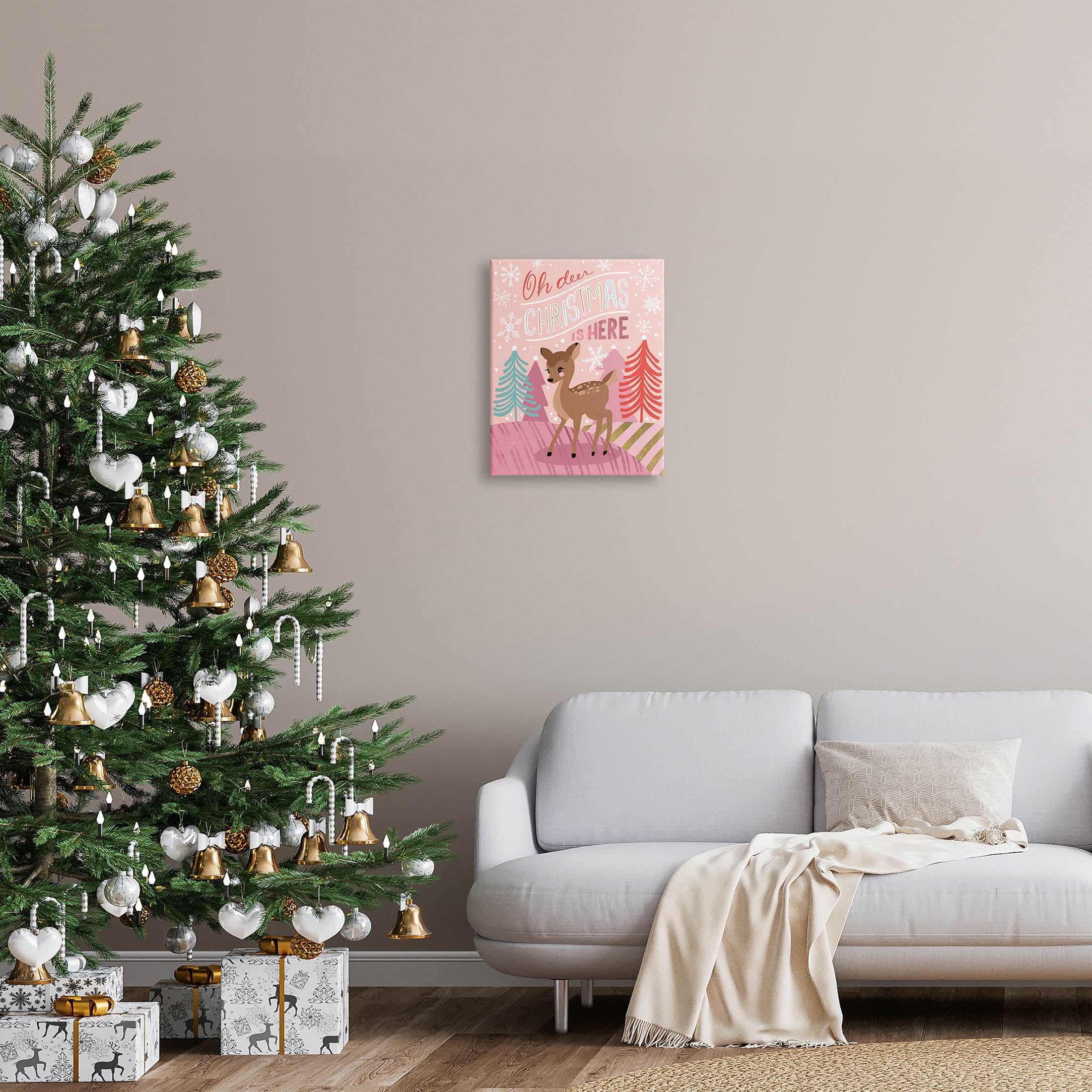 Oh Deer Christmas Is Here Phrase Holiday Graphic Art Gallery Wrapped Canvas Print Wall Art