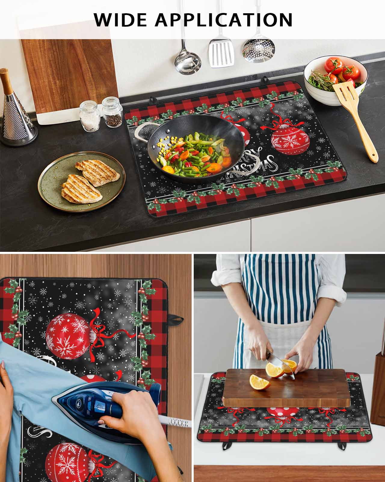 Large Induction Cooktop Protector Mat Red Christmas Balls Stove Top Covers for Electric Stove, Winter Snowflakes Xmax Berry Plaid Decorative Stove Burner Cover Mats, Glass Top Stove Cover