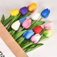 thumbnail image 3 of Xiao Hua Juego de 10 piezas de flores de tulipán artificiales, tallos de tulipán de imitación, ramo de tulipanes de PU de tacto real adecuado para la decoración del hogar de la fiesta de bodas, rosa, 3 of 4