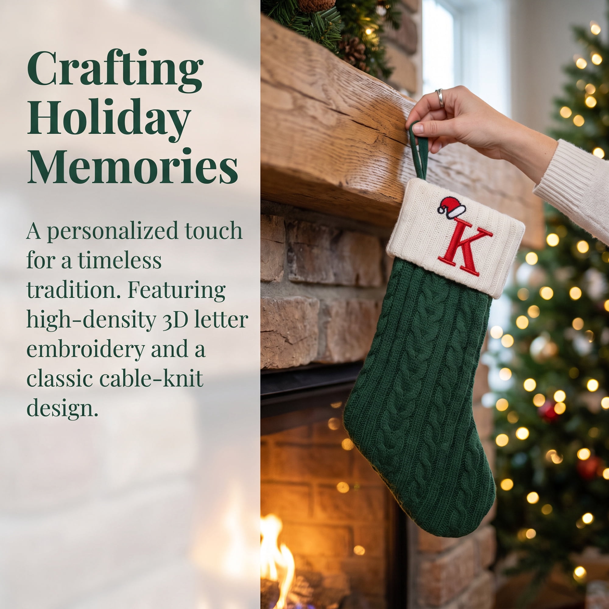 Unique Bargains Christmas Luxury Grand Hearth Accent Stocking Green Letter K 8"
