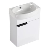 16.8 Inch Modern Compact Wall-Mounted Gloss White Bathroom Vanity Cabinet With Ceramics Sink Basin & Soft-Close Cabinet Door