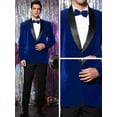 thumbnail image 4 of Unique Bargains Men's Slim Fit Shawl Lapel One Button Wedding Velvet Tuxedo Blazer 2XL Blue, 4 of 6