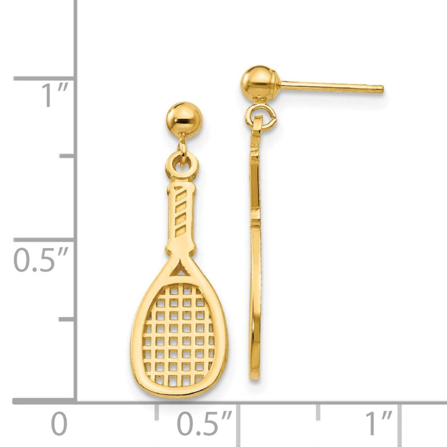 Primal Gold 14 Karat Yellow Gold Polished Racquet Dangle Post Earrings