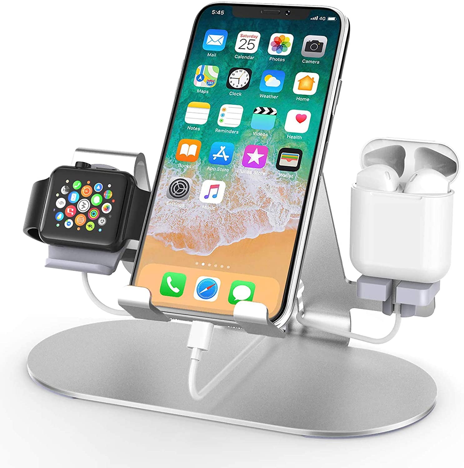 At søge tilflugt korrekt problem 3 in 1 Aluminum Charging Station for Apple Watch Charger Stand Dock for  iWatch Series 4/3/2/1,iPad,AirPods and iPhone 13/12/11/Xs/X  Max/XR/X/8/8Plus/7/7 Plus /6S /6S Plus - Walmart.com