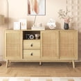 thumbnail image 2 of Noble House 61" Sideboard with Real Rattan Sliding Doors & 2 Drawers, Breathable Sturdy Storage Cabinet,Light Wood, 2 of 9