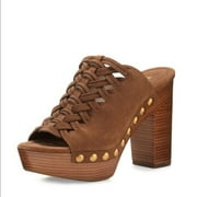 Michael Kors Westley Mule Acorn Brown Leather Studded & Woven Heel Shoe Size 9.5