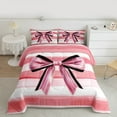 thumbnail image 2 of Castle Fairy Kawaii Bow 3 Pieces Queen Comforter Set,Geometric Stripes Ultra Soft Bedding Sets,Black Pink Bedding Comforter Set,Super Cozy Cute Room Decor,Reversible, 2 of 8