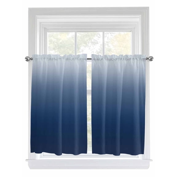 Tier Curtains 45 Inches Long, Navy Blue Ombre Window Treatment Curtain Drapes, Modern Abstract Art Gradient Aesthetics Window Half Privacy Curtains for Bedroom Bathroom, 42"x45", 2 Panels