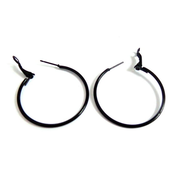 Black Hoop Earrings Simple Thin Hoops 2.25 inch Hoop Earrings