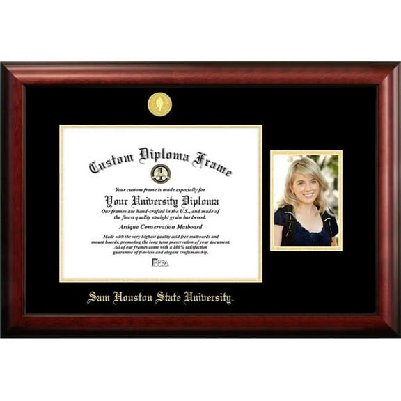 Campus Images TX988PGED-1411 11 x 14 in. Sam Houston State Gold Embossed Diploma Satin Mahogany Frame with 5 x 7 in. Portrait