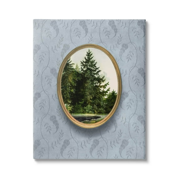 Vintage Woodland Tree View Border Landscape Graphic Art Gallery Wrapped Canvas Print Wall Art