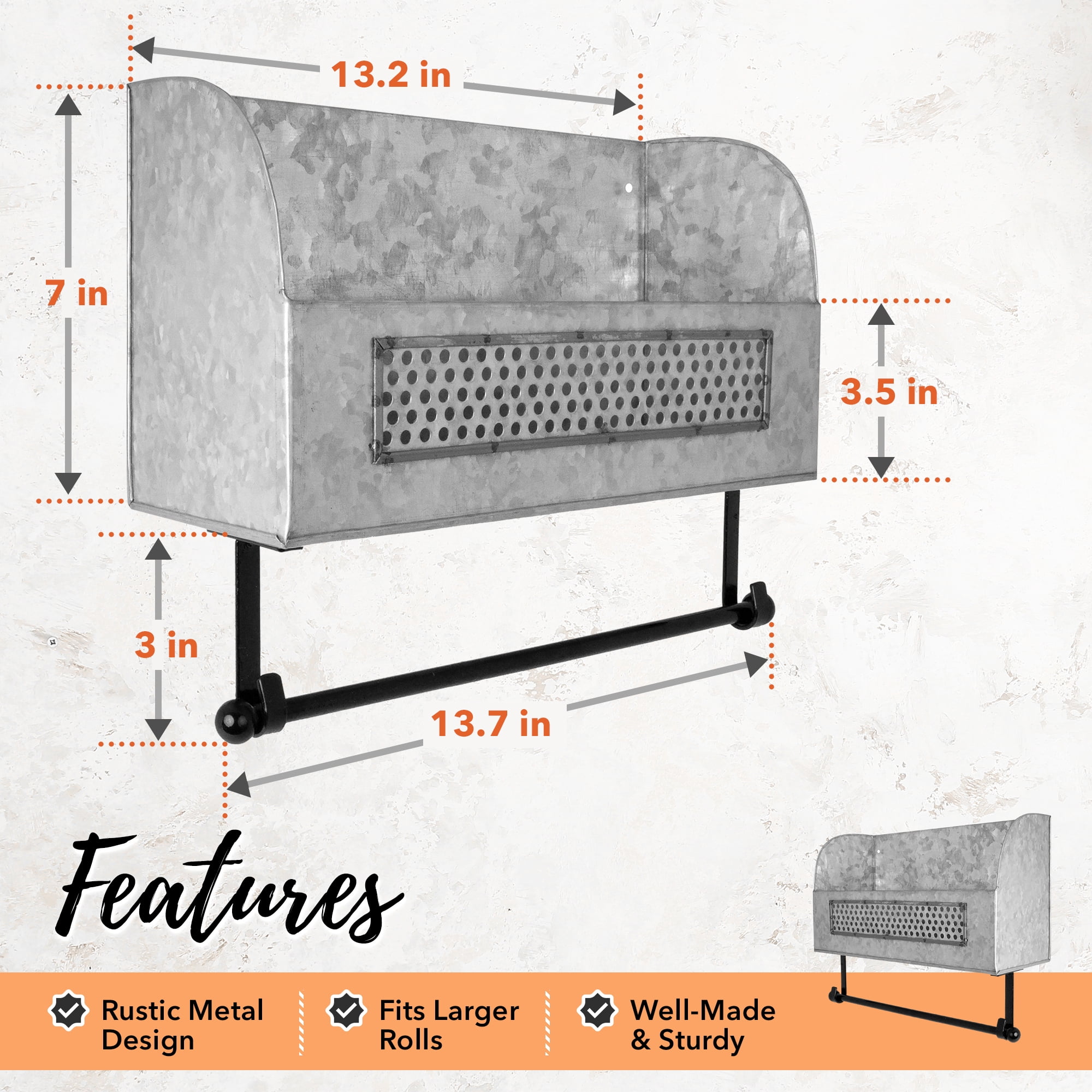 Autumn Alley Wall Mounted Farmhouse Galvanized Paper Towel Holder – Rustic Kitchen Decor