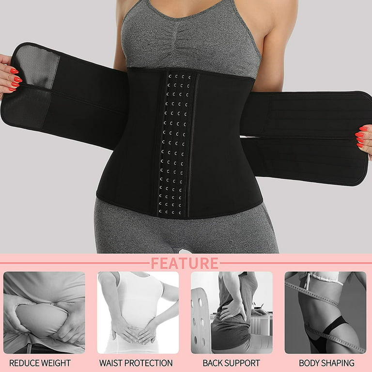 QRIC Neoprene Sauna Sweat Waist Trainer Corset for Women Waist Trimmer  Girdle With Double Strap Workout Belts for Weight Loss