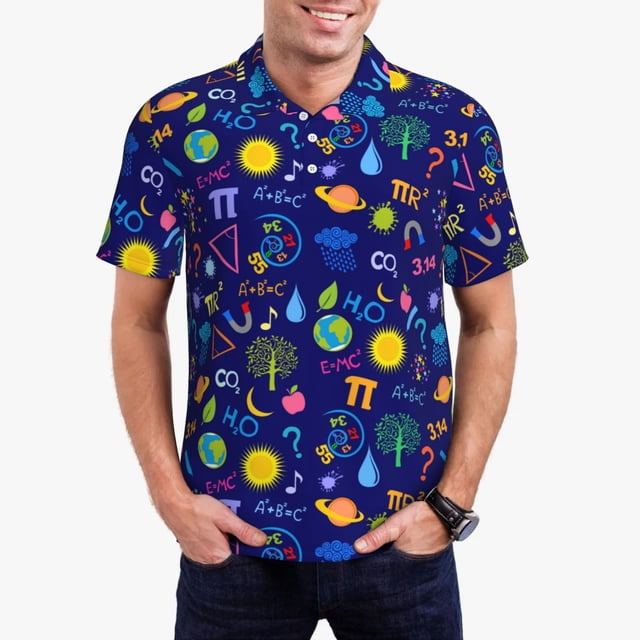 Balery Mathematics And Chemistry Camisa Polo de Hombre con Estampado, de Manga Corta y Tejido Medio, Camisa Tipo Golf Polo-Large