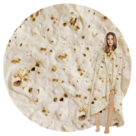 Searoomy Burritos Tortilla Blanket Tortilla Wrap Blanket Novelty Funny Tortilla Round Blanket Giant Tortilla Round Soft Blanket (Beige 47 Inches)