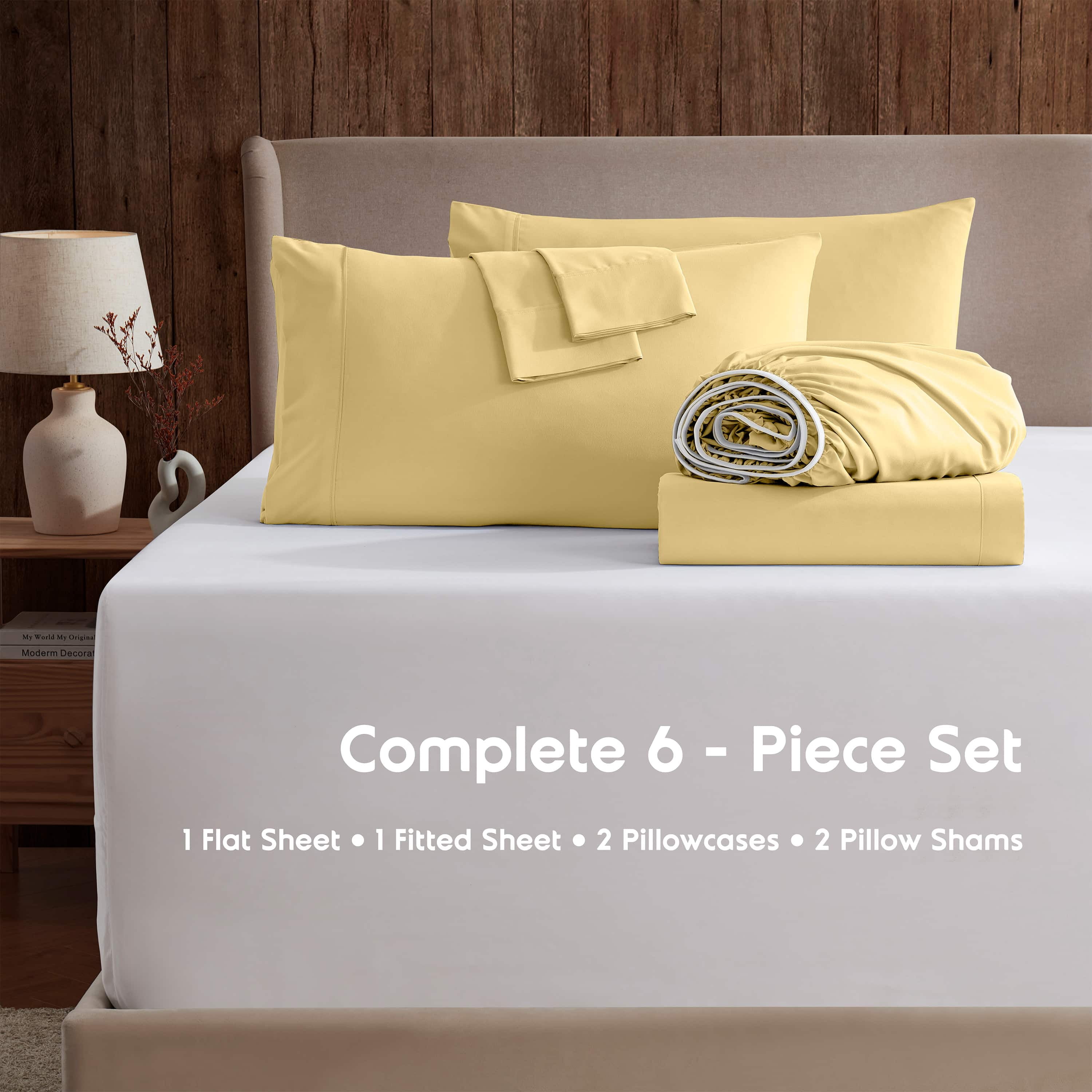 LammaLoe Extra Deep Pocket Full Size Sheets set, Fits 18"-24" Mattress, 6 Piece Soft Microfiber Bed Sheet Sets, Mellow Yellow