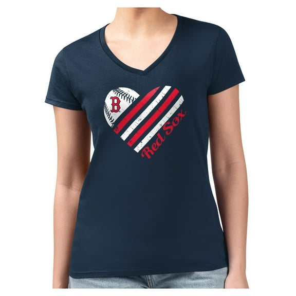 Women's G-III 4Her by Carl Banks Navy Boston Red Sox Heart Graphic Fitted V-Neck T-Shirt