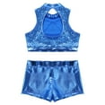 thumbnail image 5 of inhzoy Kids Girls 2 Piece Shiny Dance Outfits Crop Top Metallic Shorts Set Blue 6, 5 of 7