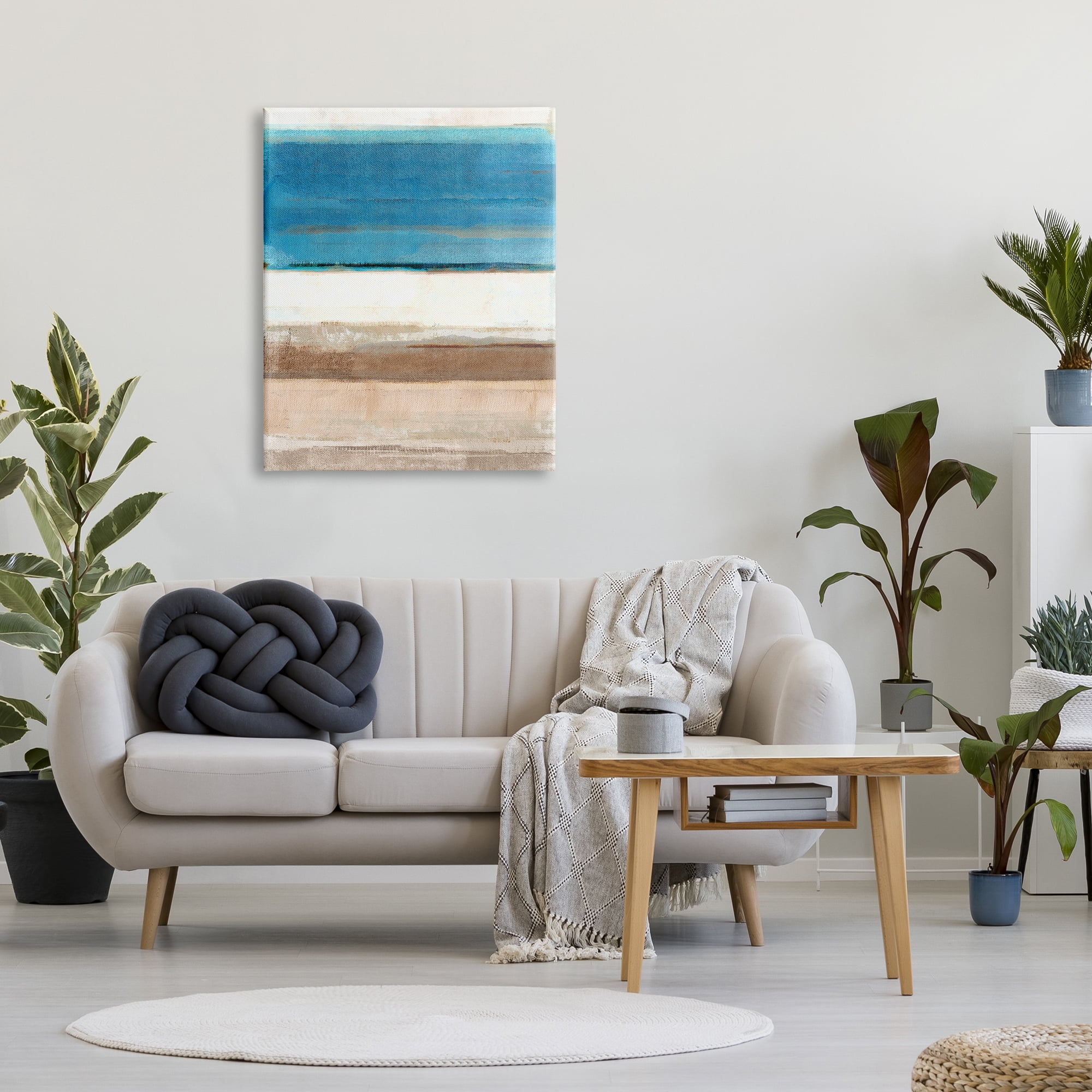 Stupell Industries Blue & Tan Abstraction Abstract Painting Gallery Wrapped Canvas Art Print Wall Art, 30 x 40