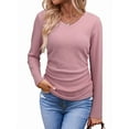 thumbnail image 2 of Womens Tops Casual V Neck Long Sleeve Shirts Solid Ruched Basic Tunics Blouses Pink XXL, 2 of 7
