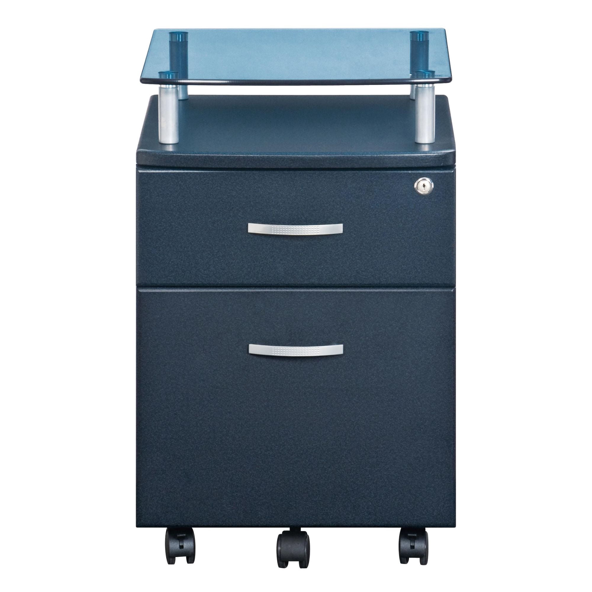 Techni Office Solutions 24" Blue and Clear Durable Rectangular Rolling File Cabinet