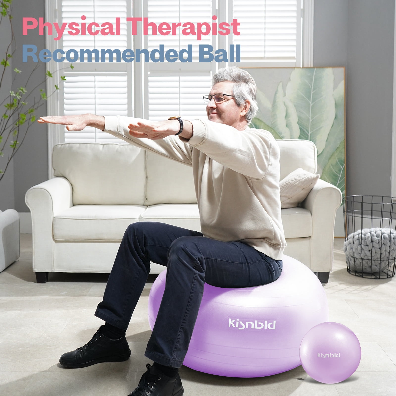 kisnbld Exercise Ball, Extra Thick Yoga Ball with Pilates Bal & Foot Pump, 3 Sizes Anti-Burst Home, Gym & Office Workout Equipment for Yoga or Sitting
