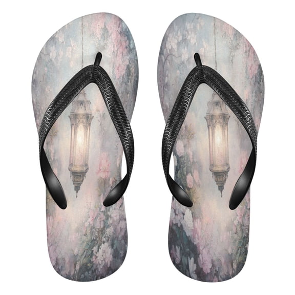 YAZAOOSummer Flip Flops Creatively Lantern in Floral Garden Simple Beach Sandals