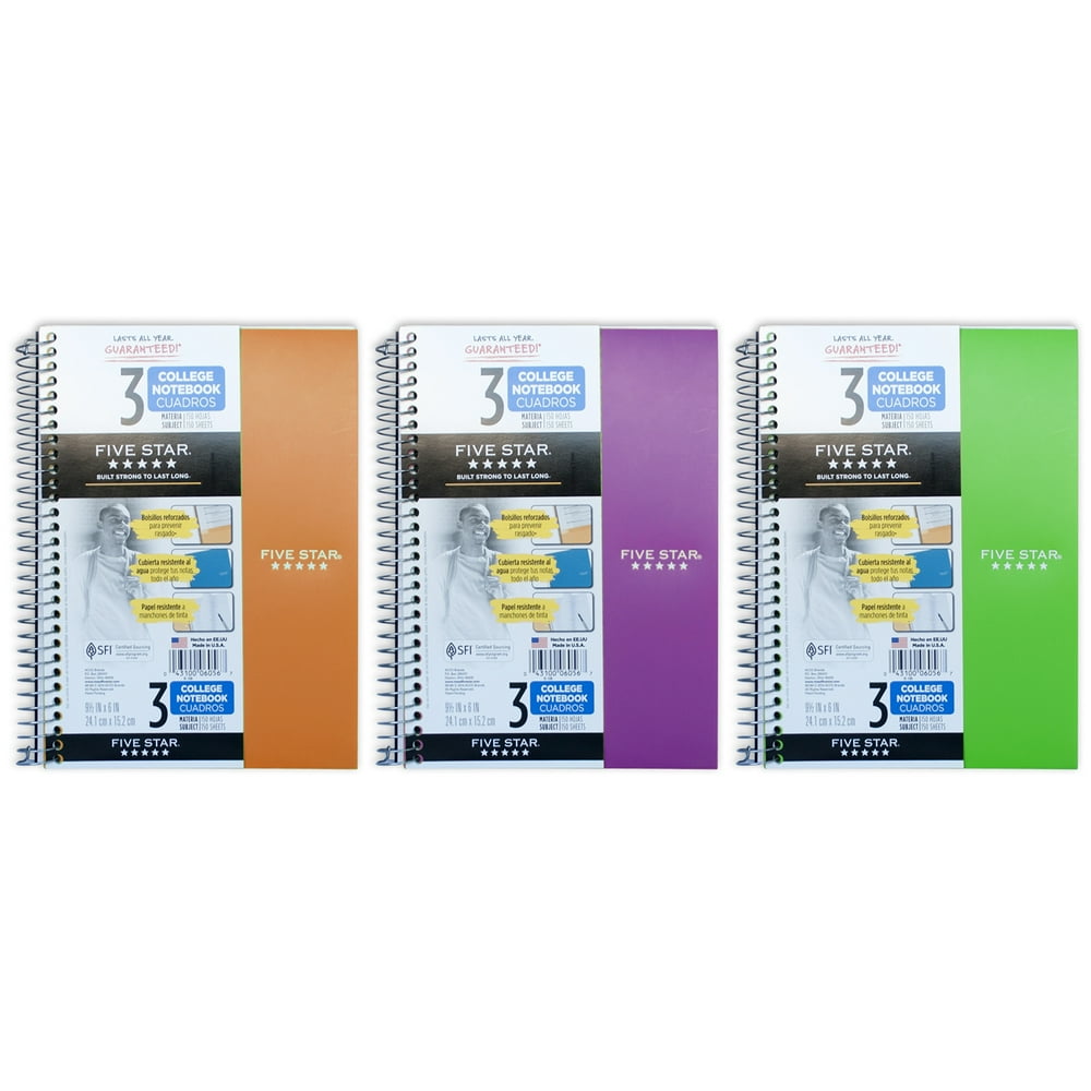 Mead Five Star 3 Subject Wirebound Notebook, Graph Ruled, 150 Sheet, 9.
