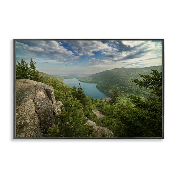 Stupell Industries Lake View Over Mountains Landscape & Nature Photography Black Framed Art Print Wall Art, 18 x 12