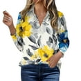 thumbnail image 4 of Sakmal Women's Blouses Button Down Blue Business Casual Shirts Floral Collared Long Sleeve Tops for Women, 4 of 5