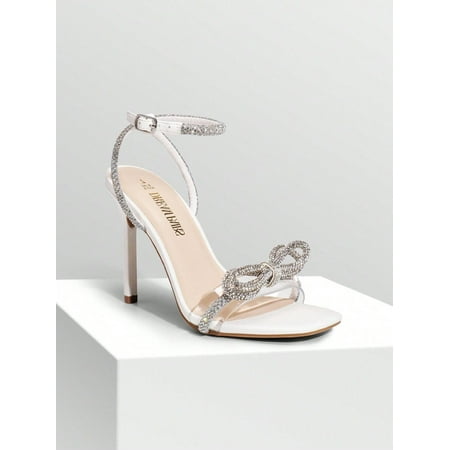 Women Bowknots Crystal Heeled Sandals with Square Toe Rhinestone Decor for Ankle Strap Shoes – Fashionable for Sweet-Meets-Sassy Styles Autumn Party Wedding Prom 2026