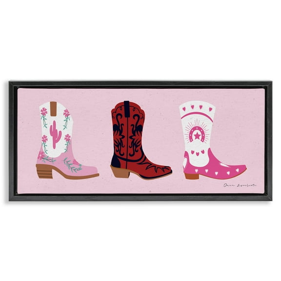 Stupell Industries Various Cowgirl Boots Beauty & Fashion Painting Black Floater Framed Canvas Art Print Wall Art, 25 x 11