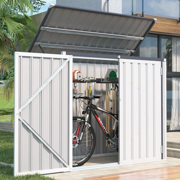 AECOJOY Outdoor Storage Shed 46Cu.Ft, Metal Garden Sheds with Lockable Door for Patio, Lawn, White