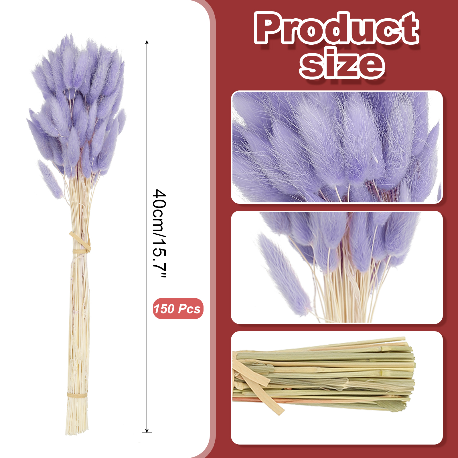 Uxcell 15.7in Bunny Tails Dried Flowers, 150pcs Pampas Grass Decor Rabbit Tail Natural Pampas Grass Bulk Fluffy Faux Pampas Grass Small Dried, Purple