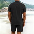thumbnail image 6 of LTTVQM Mens Daily Wear Solid Cotton Linen Stand Collar Button Tee Elastic Drawstring Shorts Summer Walking Holiday Two Piece Tracksuit Black XL, 6 of 6